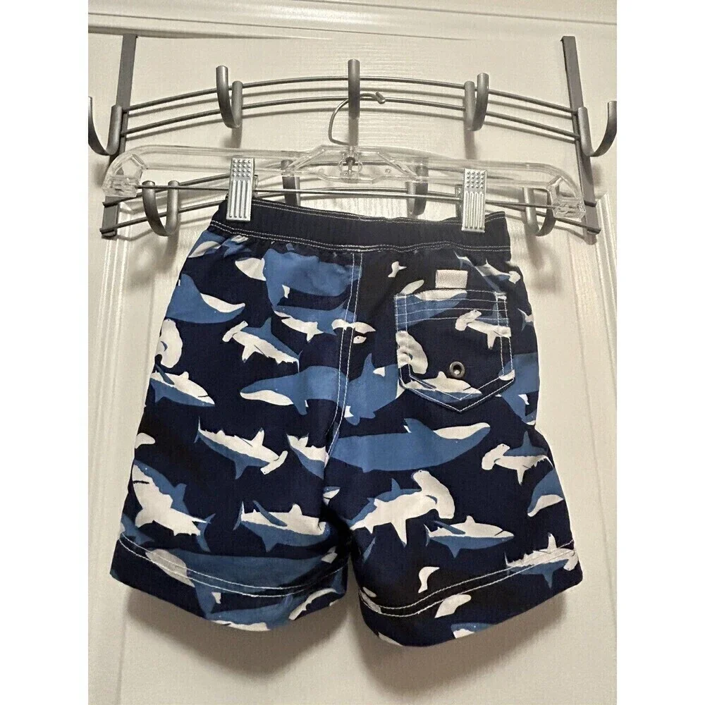Hanna Andersson Shark Print Swim Shorts‎ Sz 2 / 80 cm Blue White Trunks toddler